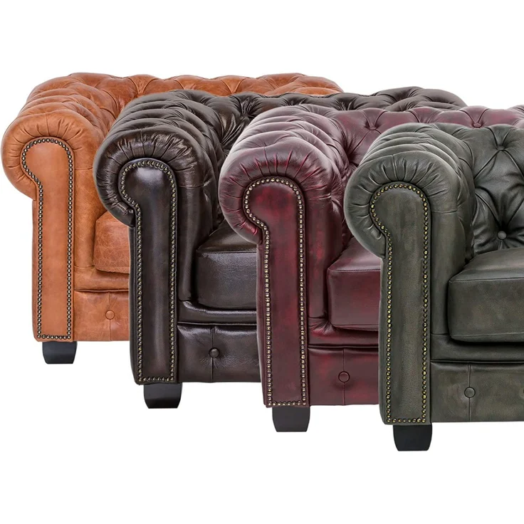 Chesterfield Echtleder Sofa 3-Sitzer antik-rot 200x72x90 cm massivum Serie Chesterfield Ledercouch englisches Design Clubsofa Büro Wohnzimmer – Bild 8