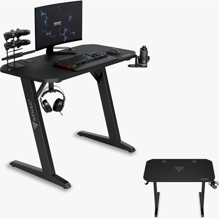 SENSE7 Schreibtisch Nomad Classic, Gaming Tisch 100x50, PC Tisch mit Kopfhörerhaken, Getränkehalter, Controller Halter, Gaming Computertisch mit Kohlefaseroberfläche, Ergonomischer Gaming Desk – Bild 3