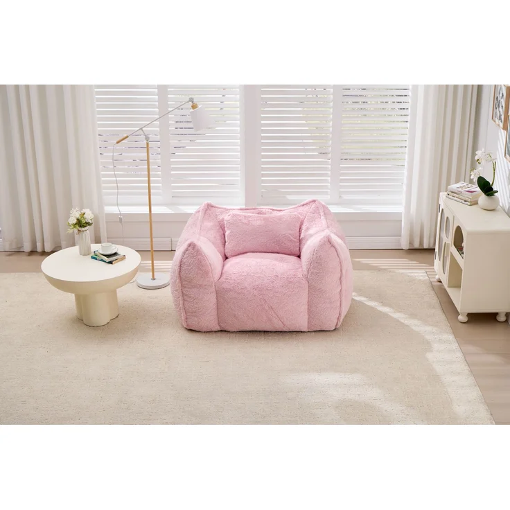 Riesiger Sitzsack mit Kissen, bequeme große Sitzsäcke für Erwachsene und Kinder, Kunstfell-Bodensofa für Wohnzimmer, Schlafzimmer und Wohnung, Rosa--Rosa--123x97x73cm--YOUDENOVA – Bild 10