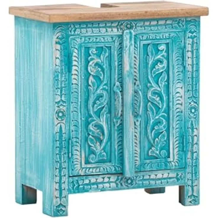 Waschbeckenunterschrank massivum Santa Cruz blau 52x60x30 cm Mango-Holz Vintage Badschrank Badmöbel Badezimmer Unterschrank
