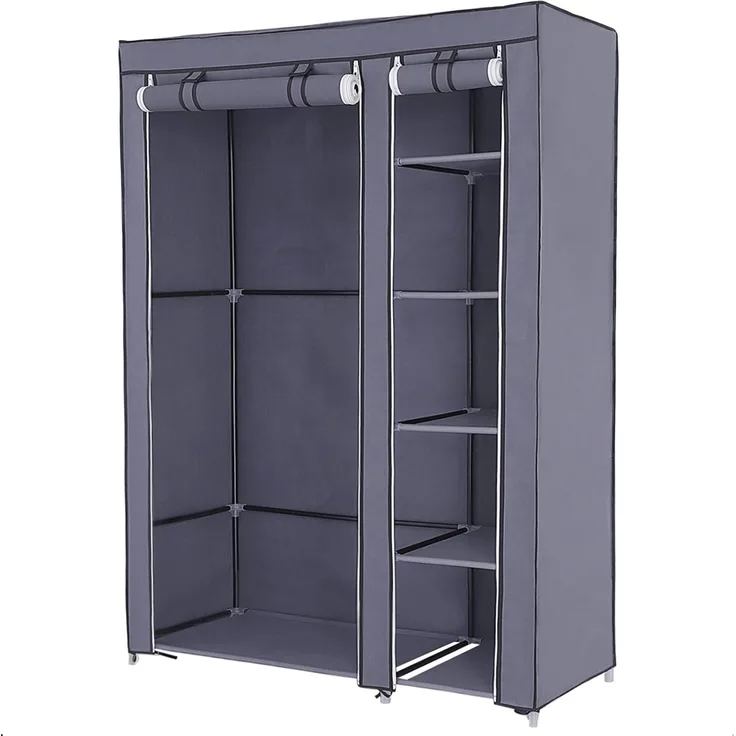XL Garderobe, Faltschrank mit hochrollbaren Türen, Grau, 175 x 110 x 45 cm