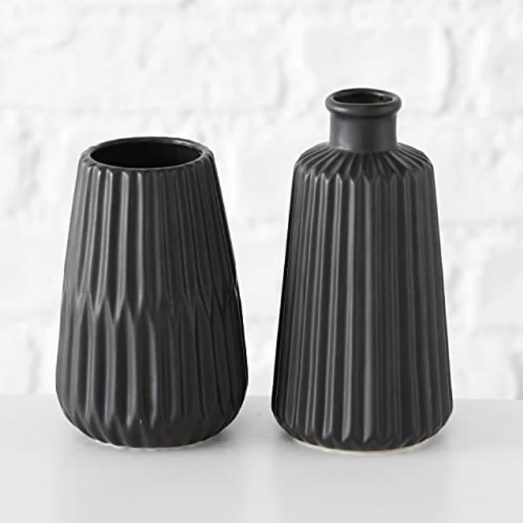 Boltze Vasen Set Esko, 2-teiliges Keramik-Vasen-Set im skandinavischen Stil, schwarz lasiert, Durchmesser ca. 8,5 cm – Bild 2