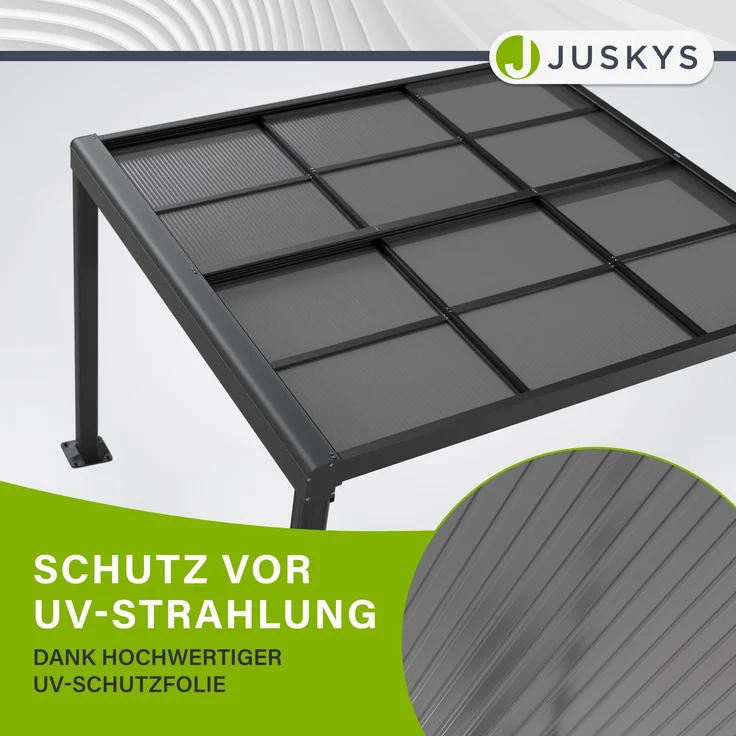 Juskys Terrassenüberdachung 3x3 m mit Schiebedach - Terrassendach aus Aluminium mit Doppelstegplatten - wetterfeste Überdachung mit UV-Schutz - Grau – Bild 7