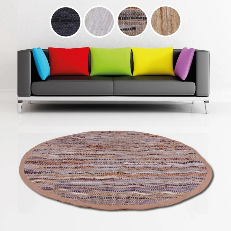Flickenteppiche Leder Rund 150cm braun – Bild 7