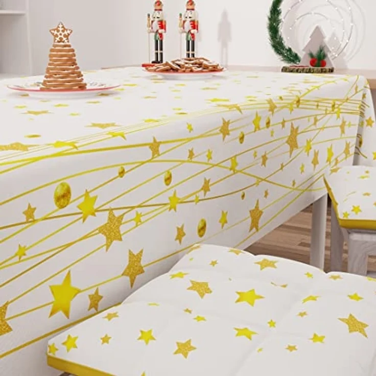 PETTI Artigiani Italiani - Tischdecke für Weihnachten, schmutzabweisend, rechteckig, für Weihnachten, Küche, Design Gold Stars X6 Sitzer (140x180 cm), 100% Made in Italy – Bild 1