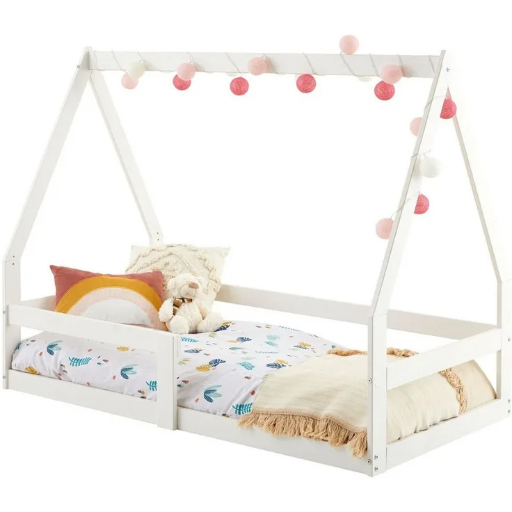IDIMEX Hausbett TAMI Kinderbett in Hausform, 70x140 cm, Natur, Kiefernholz Kinderbett mit Rausfallschutz, ideal zum Schlafen und Spielen, Bodenbett, Montessori
