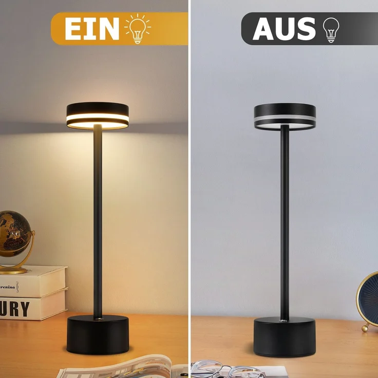 ZMH Tischlampe Kabellos LED Tischleuchte Akku - Nachttischlampe Dimmbare 3000K-6500K mit USB-C -Touch Lampe Schwarz Tischlampen -für Schlafzimmer Esszimmer Büro – Bild 6