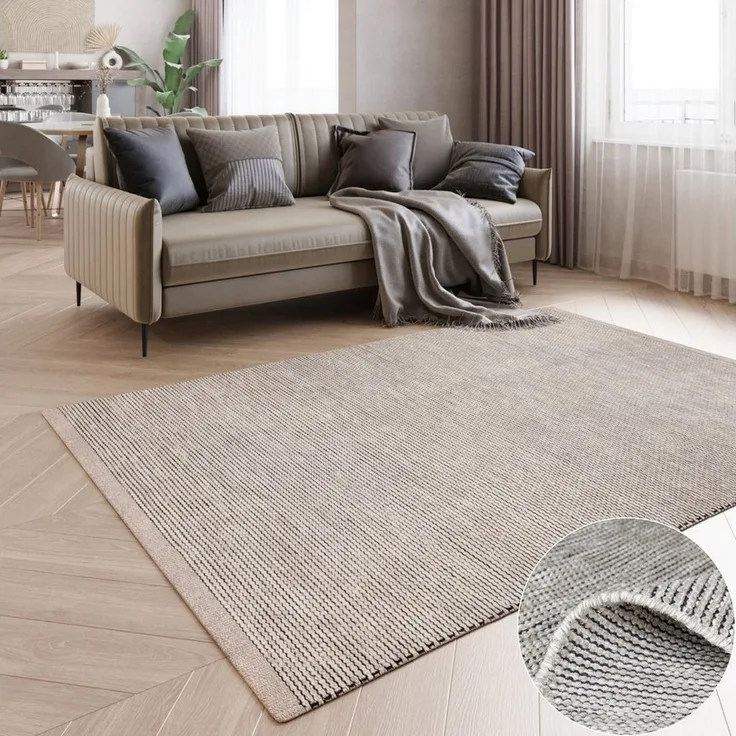 Wohnando Teppich MY-RUG Roshni, Wollteppich 90x60cm, rechteckig, Höhe: 10 mm, handgewebt, Naturprodukt, Uni Farben, meliert, Wolle