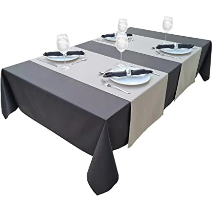 Hochwertige Tischdecke Tischwäsche aus 100% Baumwolle Kollektion Konzept, Farbe & Größe wählbar (Tischdecke - 120x200cm, Basaltgrau) – Bild 3