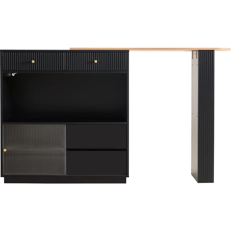 Drehbare Kücheninsel mit Bartheke, bis 183 cm ausziehbar, aus Spanplatte mit LED-Beleuchtung,H 100 x T 183 x B 30 cm – Bild 6