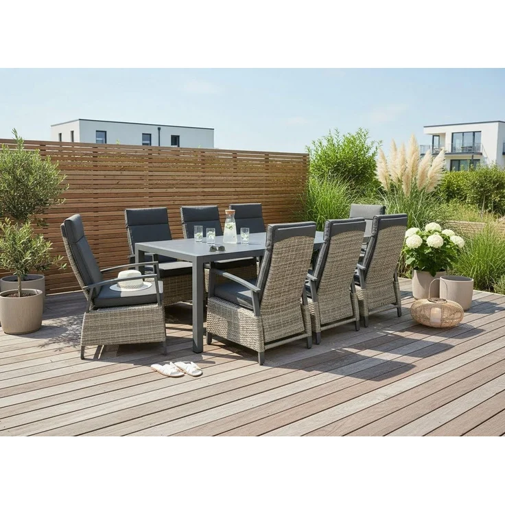 KONIFERA Garten-Essgruppe Menton, (Set, 17-tlg, 8x Sessel, 8x Auflagen, 1x Tisch), bestehend aus 8 Stühlen, 8 Sitzauflagen und 1 Tisch – Bild 5