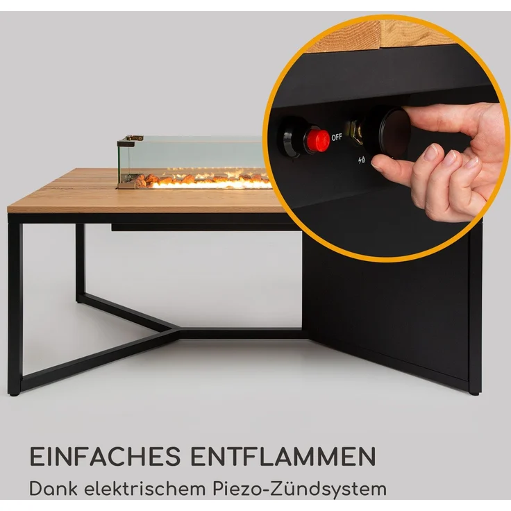 Tofino Gasheizer mit Tisch Metall Eichenholz Lavasteine 7 kW Weiß – Bild 12