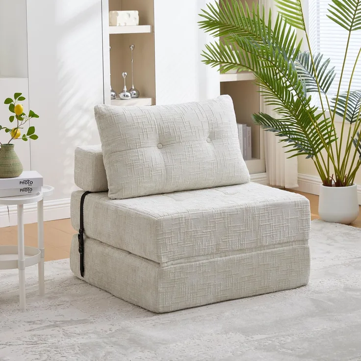 Ball & Cast Bodensofa, Umwandelbarer 2-in-1 Sofa Bett, Chenille Klappsofa mit Rückenlehne für Wohnzimmer und Schlafzimmer, Beige, 1 Sitzplatz