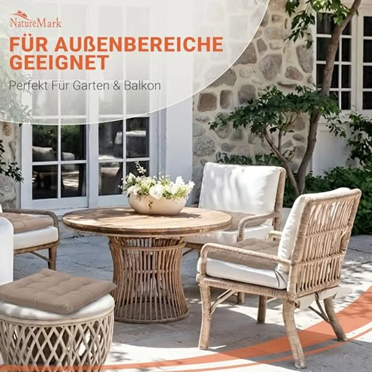 NatureMark 4er Set Stuhlkissen mit Bändern Gr. 40x40 cm Sitzkissen gefüllt, Sand/Beige – Bild 4