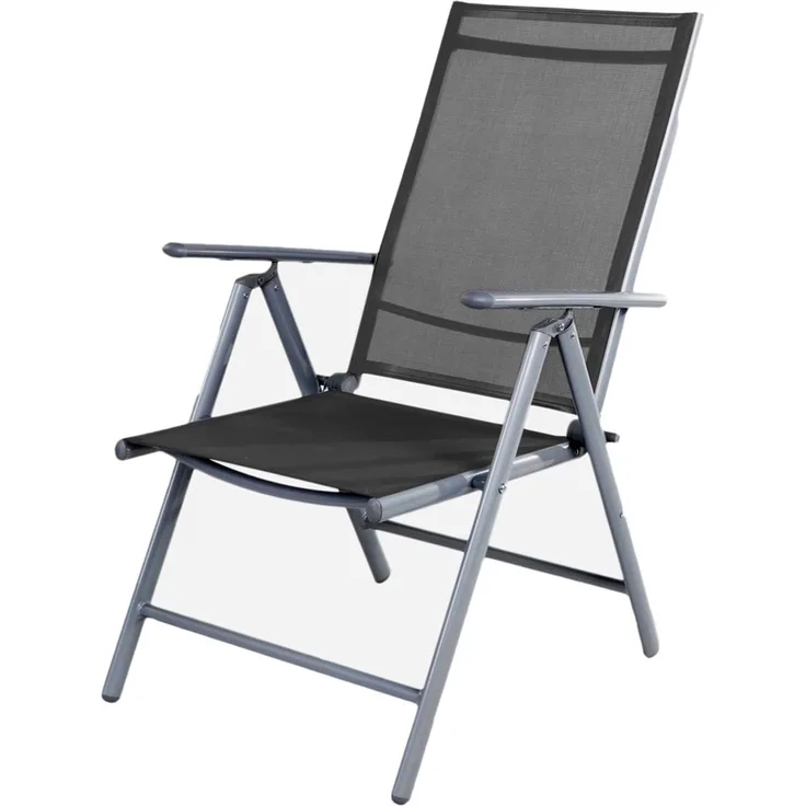 Garten Klappstuhl Gartenstuhl Hochlehner Alu Textilen Silber/Anthrazit