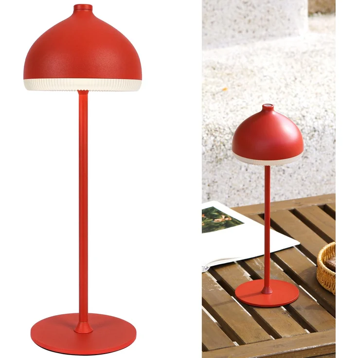 LuminexDesigns DOME TL13 LED Tischlampe Kabellos mit 5200mAh Akku,Dimmbar Touch Tischleuchte,IP54 Spritzwassergeschützt,Vintage Nachttischlampe für Schlafzimmer Wohnzimmer Balkon Terrasse Rubinrot