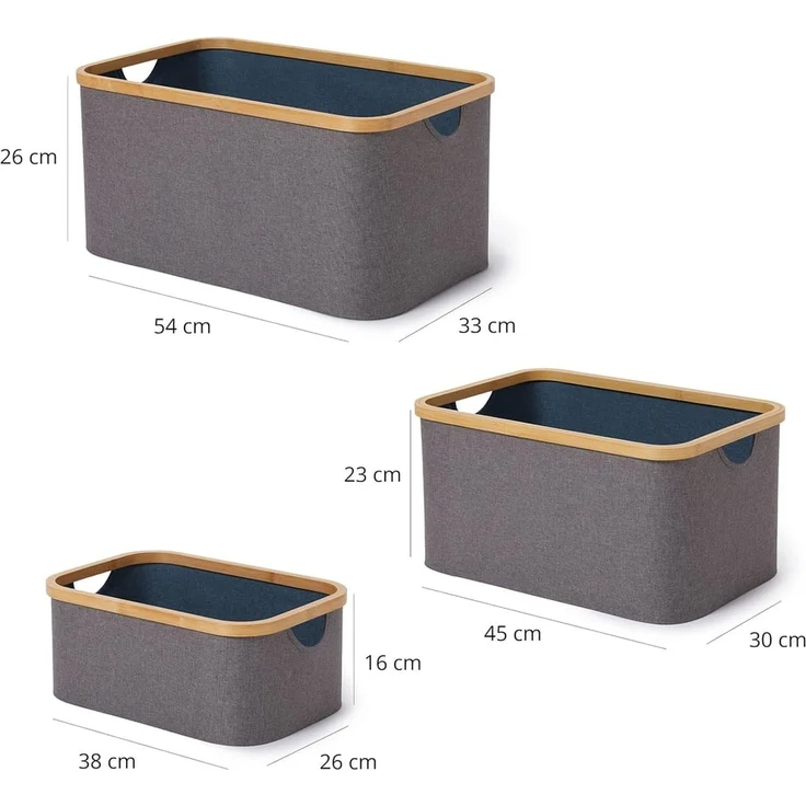 Lumaland Bambus-Aufbewahrungsbox rechteckig 3er-Set grau/blau 54x33x26cm/45x30x23cm/38x26x16cm – Bild 4