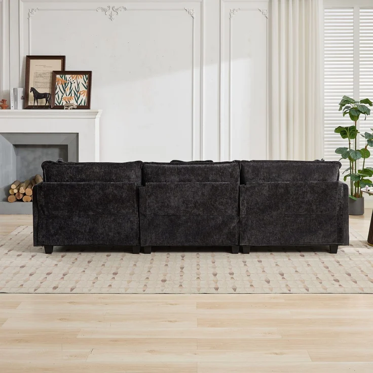EINHOM Cloud Sofa 3 Seats (Hocker is not included), Modern Ecksofa, für Wohnzimmer Schlafzimmer und Apartment, bequem Double Layer Upholstered Seat Kissen, Breathable Chenille Fabric, Schwarz, DE5013BK – Bild 7