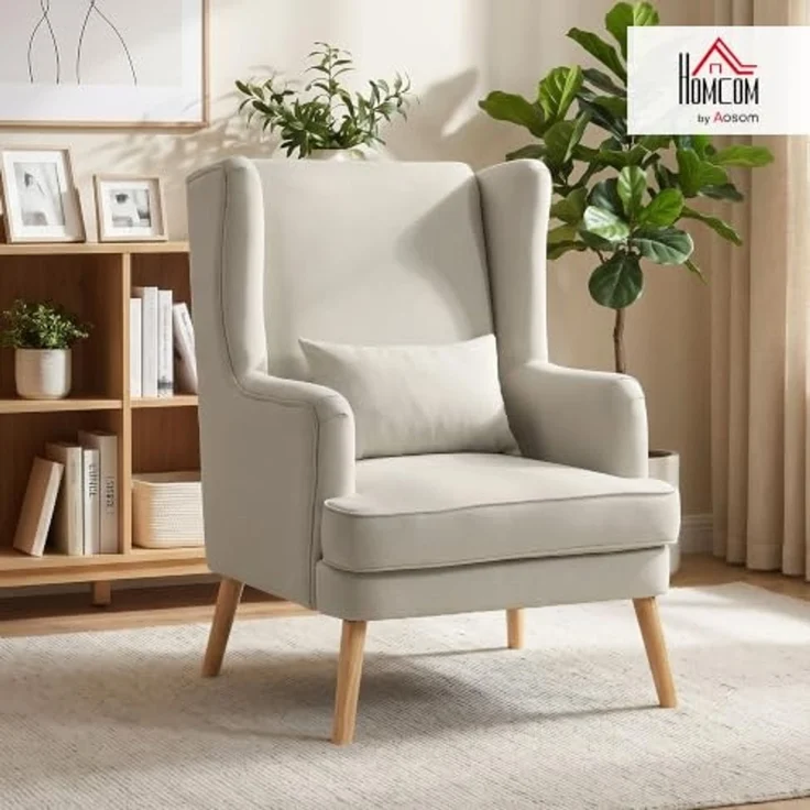 HOMCOM Relaxsessel mit Lendenkissen, hoher Rückenlehne, breitem Sitz (Loungesessel, 1-St, Ohrensessel), für Wohnzimmer Schlafzimmer Beige – Bild 2