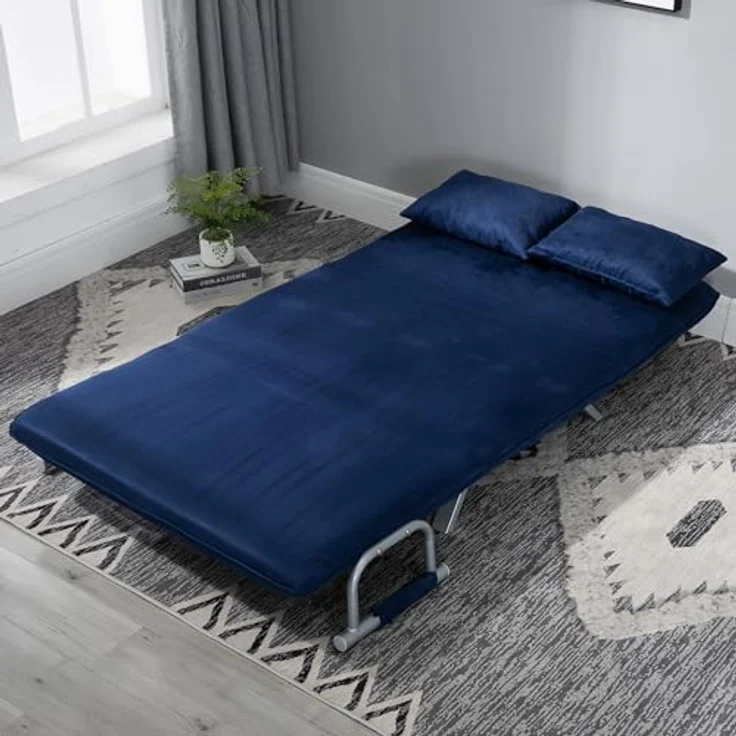 HOMCOM Schlafsofa 2er-Sofa mit Schlaffunktion, Verstellbarer Rückenlehne, Kissen, Couch 1 Teile, für Wohnzimmer, Schlafzimmer, Blau – Bild 9