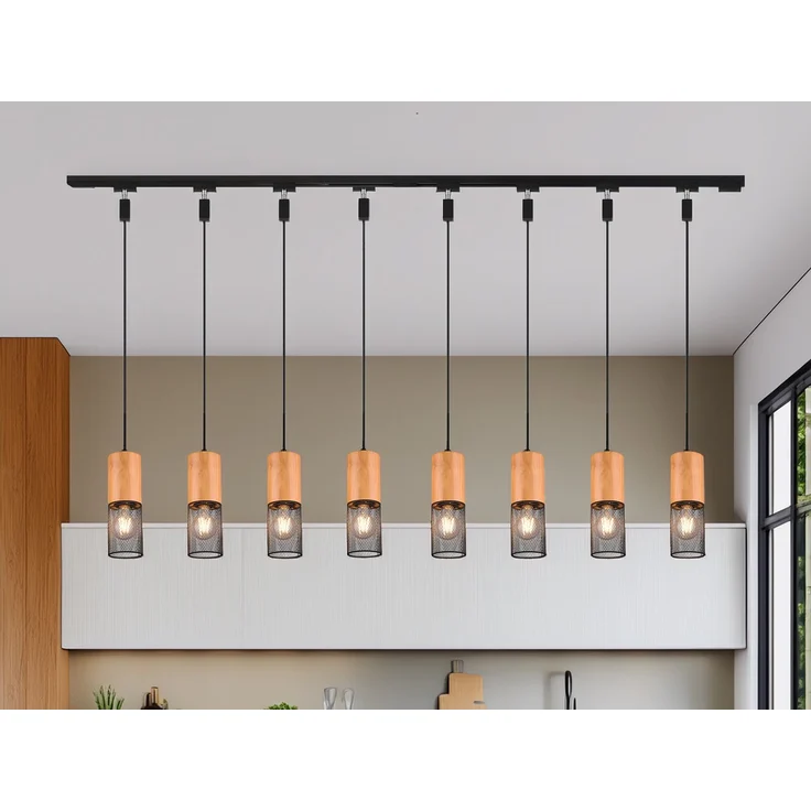 Lichtschienensystem mit 8x Holz Pendel & Einspeisung 4-adrig, Länge 202,5cm – Bild 6