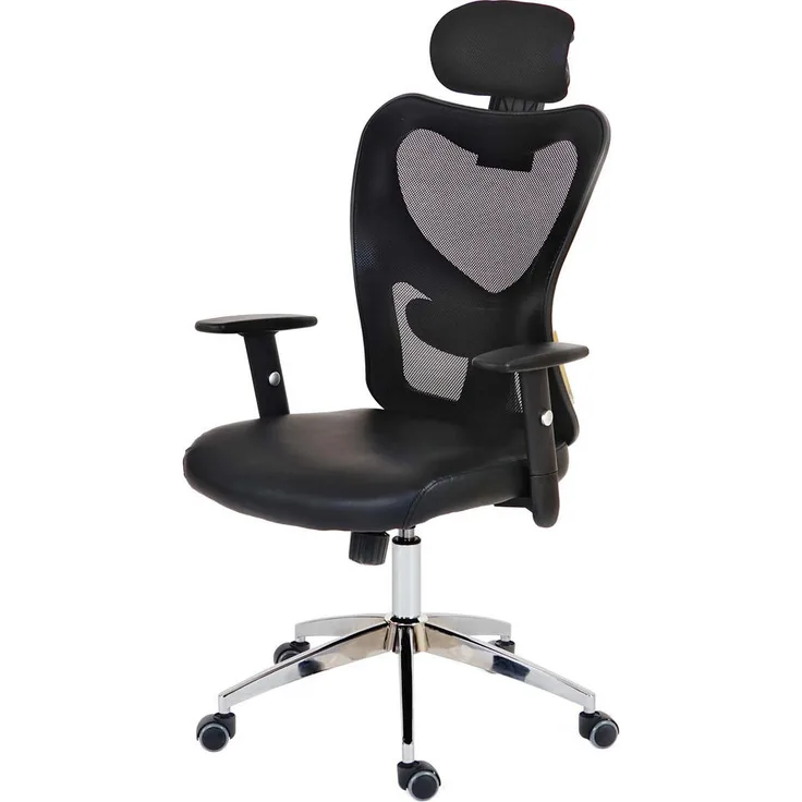 MCW Profi-Bürostuhl, Ergonomisch mit höhenverstellbarer Kopfstütze und Armlehnen, Schwarz, Textil, 67x136x71 cm