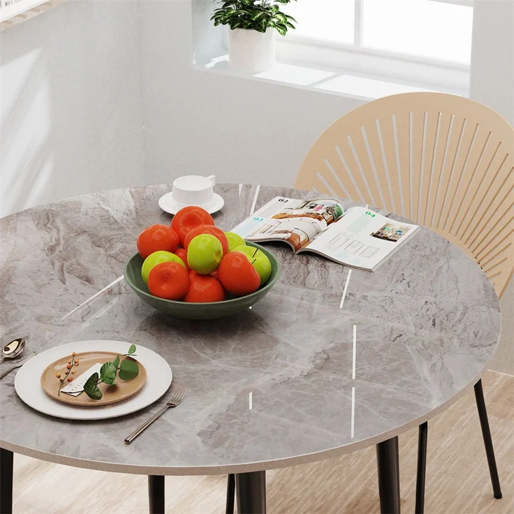 FATIVO Esstisch Runder Esszimmertisch Kchentisch aus Sinterstein Esszimmer 80x80x76 cm Grau – Bild 3