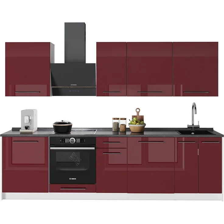 Küchenzeile Fame-Line Bordeaux Hochglanz/Weiß 280 cm, AP Marmor Vicco – Bild 6