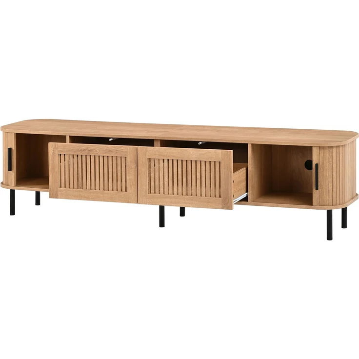 TV-Lowboard 180 x 40 x 44,5 cm aus MDF und PB mit Schiebetüren, Schubladen und LED-Beleuchtung – Bild 6