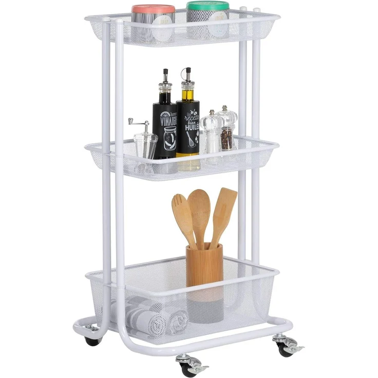 IDIMEX Servierwagen VALIENTE, Rollwagen mit 3 Körben für Küche & Badezimmer schmal Metall weiß – Bild 4