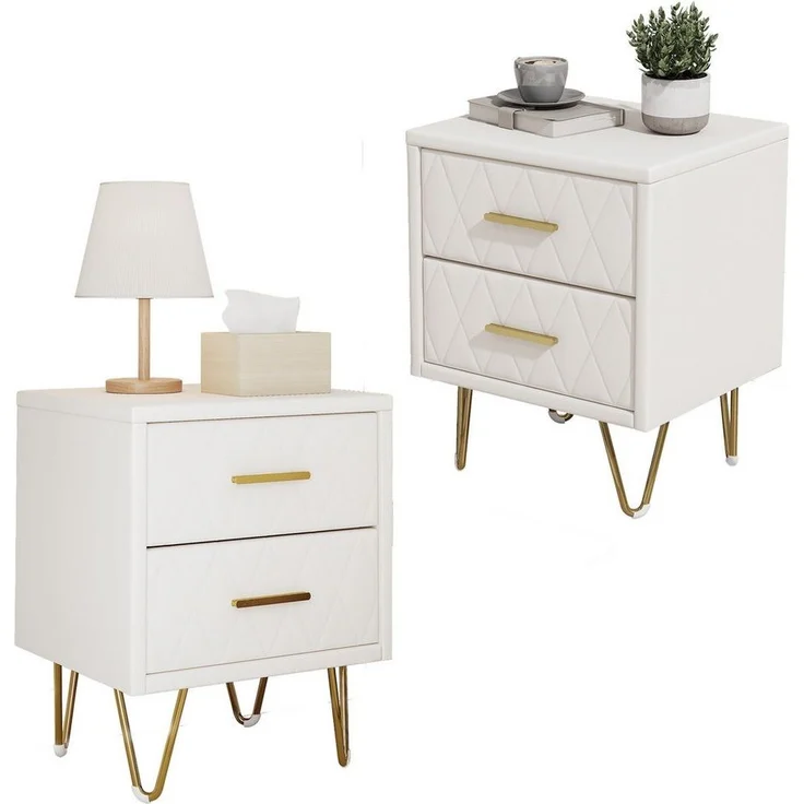 FUROKOY Nachttisch 2er set Nachtschrank mit Schubladen, Beistelltisch mit Metallbeine (Sofatisch Beistelltisch mit 2 Schubladen, Beige PU), Schubladenschrank für Schlafzimmer Flur Wohnzimmer, 41 x 35.5 x 51 cm – Bild 5