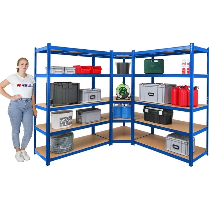 PROREGAL Mega Deal Eckregal Ragnar 1x: 180 x 90 x 60 cm | Taurus 2X: 180 x 120 x 60 cm Blau Fachlast 175kg, Kellerregal, Steckregal, Garagenregal, Lagerregal – Bild 3