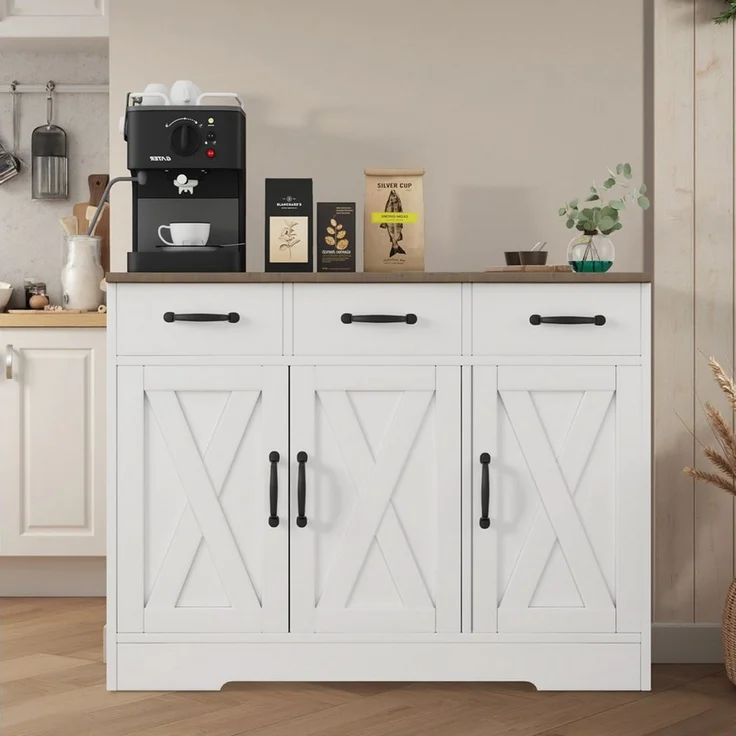 oyajia Sideboard Küchenschrank Aufbewahrungsschrank mit 3 Türen (Sideboard mit Schubladen, Aufbewahrungsschrank mit Türen, für Wohnzimmer Küche Esszimmer), verstellbare Ablage,40 x 108 x 81 cm – Bild 2