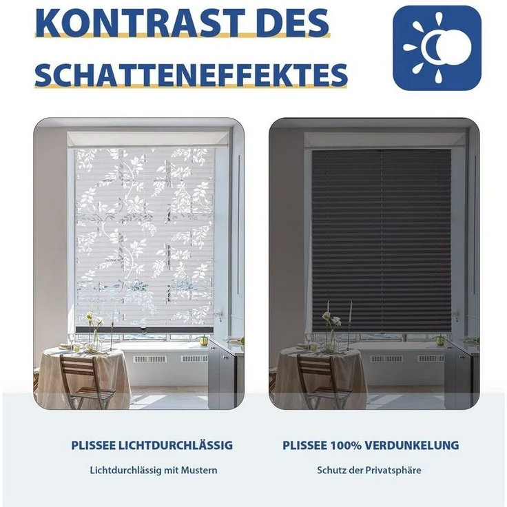 Sekey Plissee Doppelplissee Day+Night Verdunkelung ohne Bohren verspannt Lichtschutz, verdunkelnd, Klemmfix, ohne Bohren, Klemmfix, Lichtdurchlässig Ausbrenner-Muster und 100% Verdunkelnd Verdunkelung – Bild 3