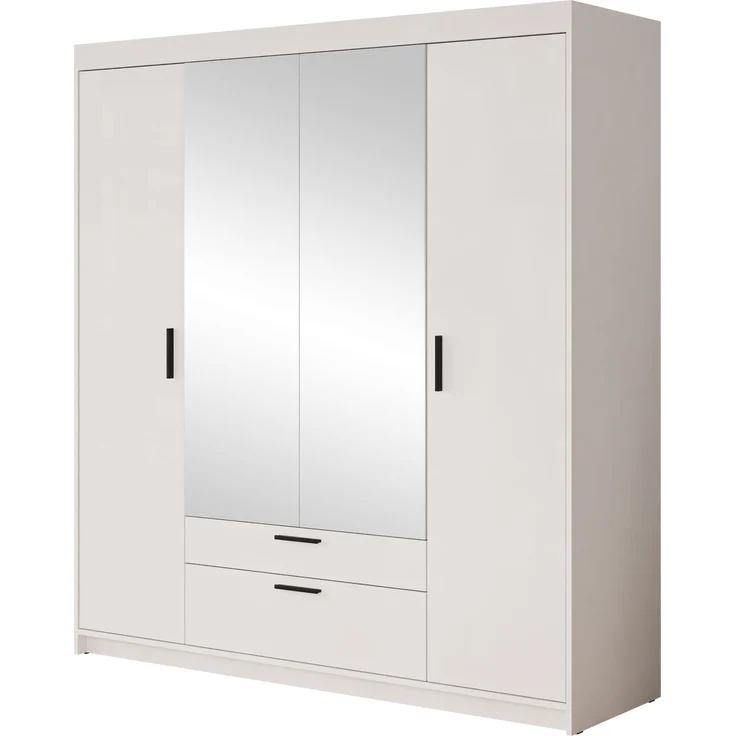 Kleiderschrank Elena 4D mit Spiegel (Farbe: Weiß, ohne Aufsatz) – Bild 1