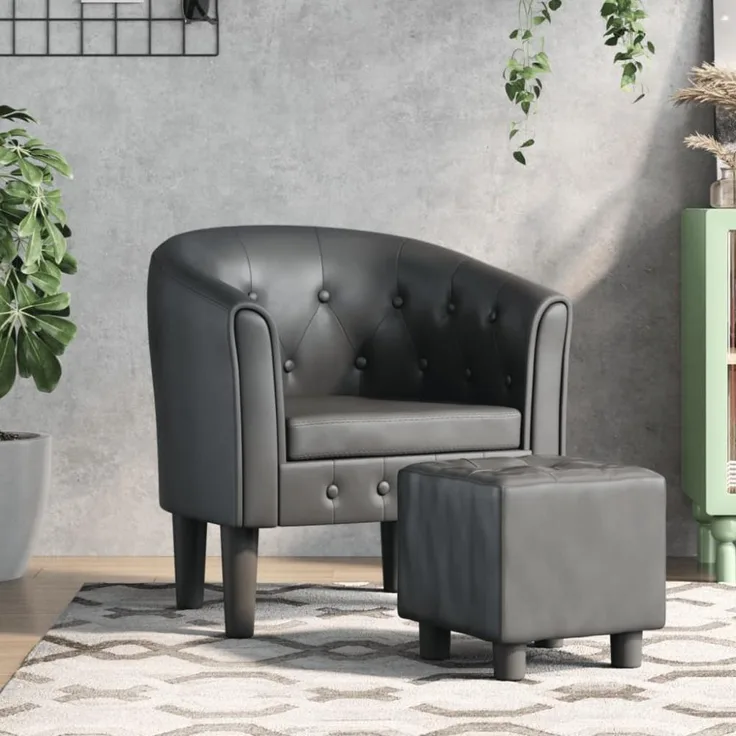 vidaXL Clubsessel mit Fußhocker Grau Kunstleder 356464