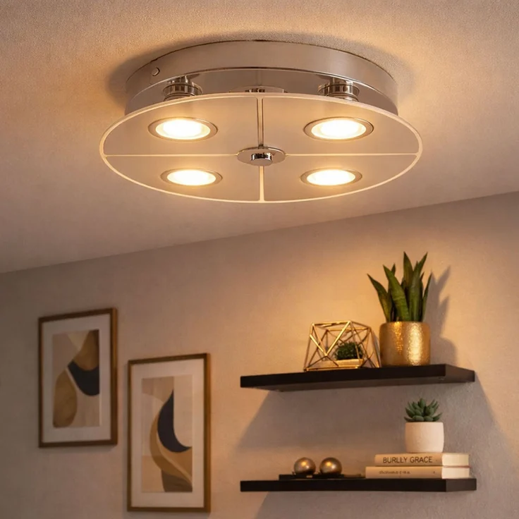 LED Deckenleuchte, Chrom, Glas satiniert, D 30 cm – Bild 2