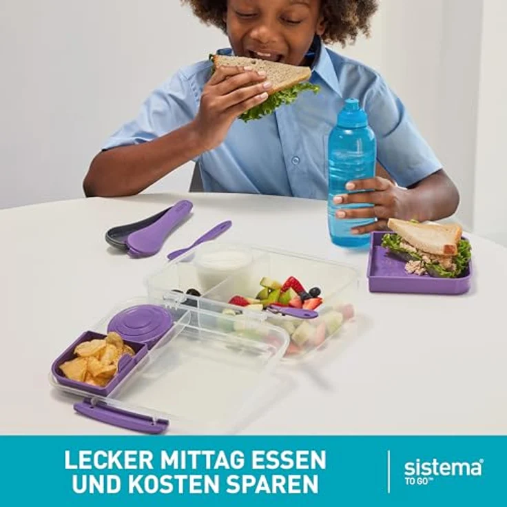 Sistema Bento Box Create Brotdose mit Fächern | 1,48 L Lunchbox mit Joghurt- /Fruchtbehälter | Lunchbox Kinder & Erwachsene | Blaugrün | 2 Stück – Bild 6