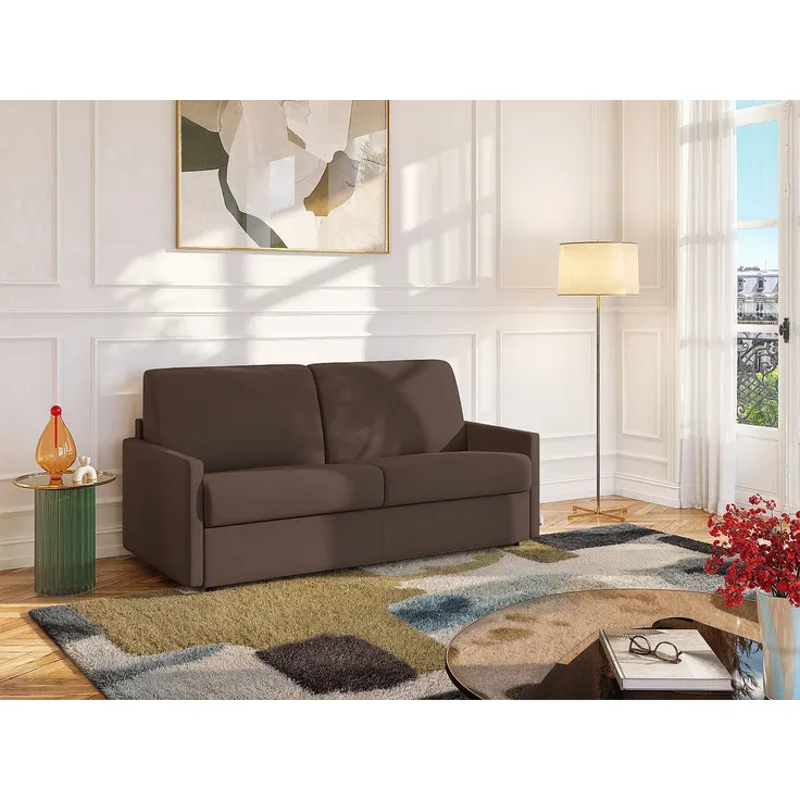 Schlafsofa 3-Sitzer CALIFE - Stoff - Braun - Liegefläche: 140 cm - Matratzenhöhe: 18 cm