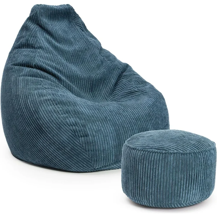Lumaland Relax Set Cord – Sitzsack Giant + Pouf | Besser als Sofa, Sessel & Co. | XXL Bean Bag + Sitzpouf Hocker mit Füllung (EPS Perlen) für Indoor | Bodensofa für Wohnzimmer, Schlafzimmer & Gaming