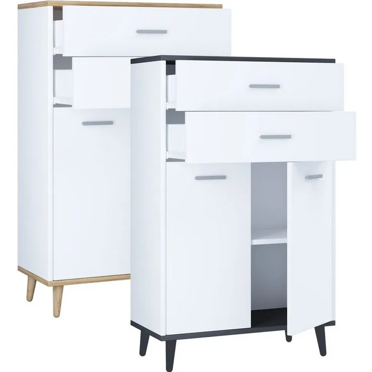 VCM Kommode & Sideboard Lindas 918177 Weiß / Honig-Eiche H. 97 x B. 60 x T. 28 cm