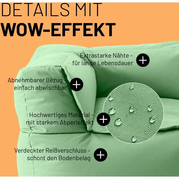 Lumaland Sitzsack In- & outdoor Sofa individuell kombinierbar mit dem Modularen System, Sessel wasserfest abnehmbarer Bezug erweiterbar waschbar – Bild 5