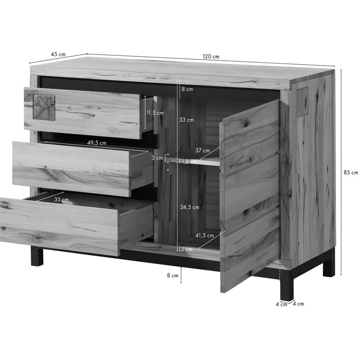 Sideboard Kernbuche 120x45x85 natur geölt VILLANDERS #110 – Bild 8
