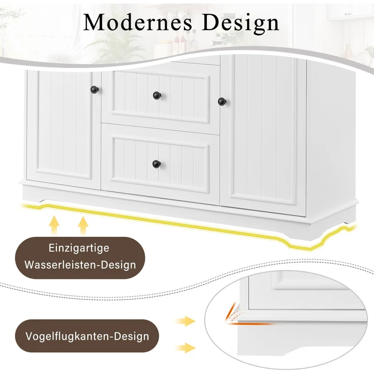 Sideboard 126 x 40 x 86 cm in Weiß mit 3 Schubladen und verstellbaren Einlegeböden – Bild 8