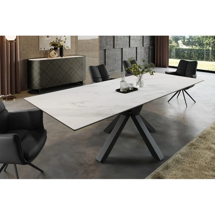 riess-ambiente Esstisch ETERNITY 160-200cm weiß/schwarz – Keramik, Marmor-Look, Metallgestell (Einzelartikel, 1-St), Sterngestell & ausziehbar für Flexibilität – ideal bis zu 8 Personen – Bild 4
