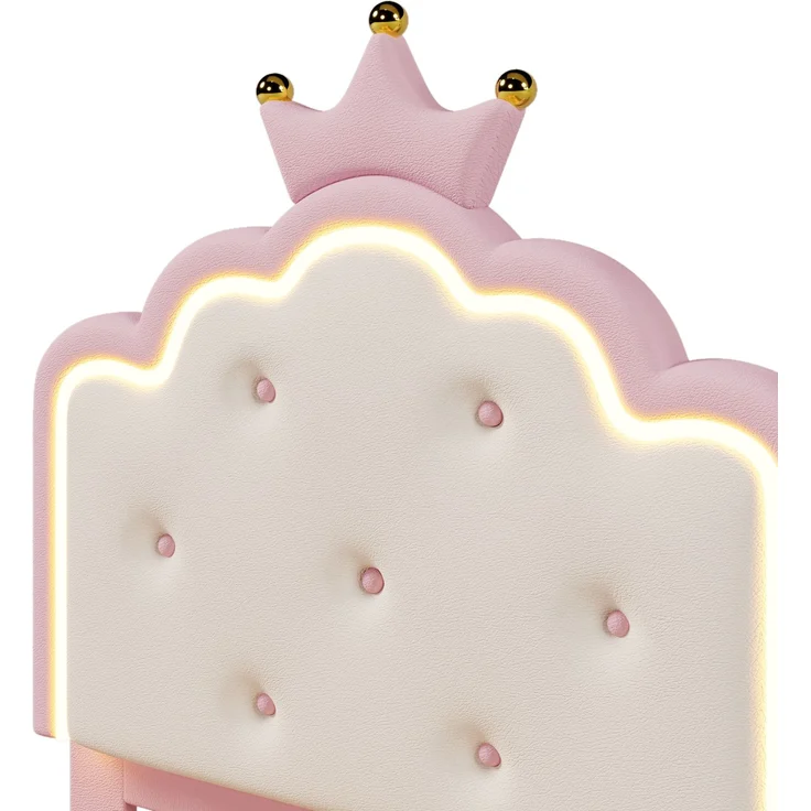 Prinzessinnenbett Kinderbett 90x200 rosa mit LED-Ambientebeleuchtung Metallfüße Kunstleder Polsterbett – Bild 10