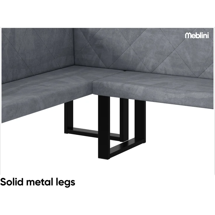 MEBLINI Eckbank für Esszimmer mit ausziehbarem Tisch - Küchenbank - Essecke - Sitzecke Küche - ERIC - U-Beine 142x196x87cm Links - Grau Samt/B Weiß Matt – Bild 6