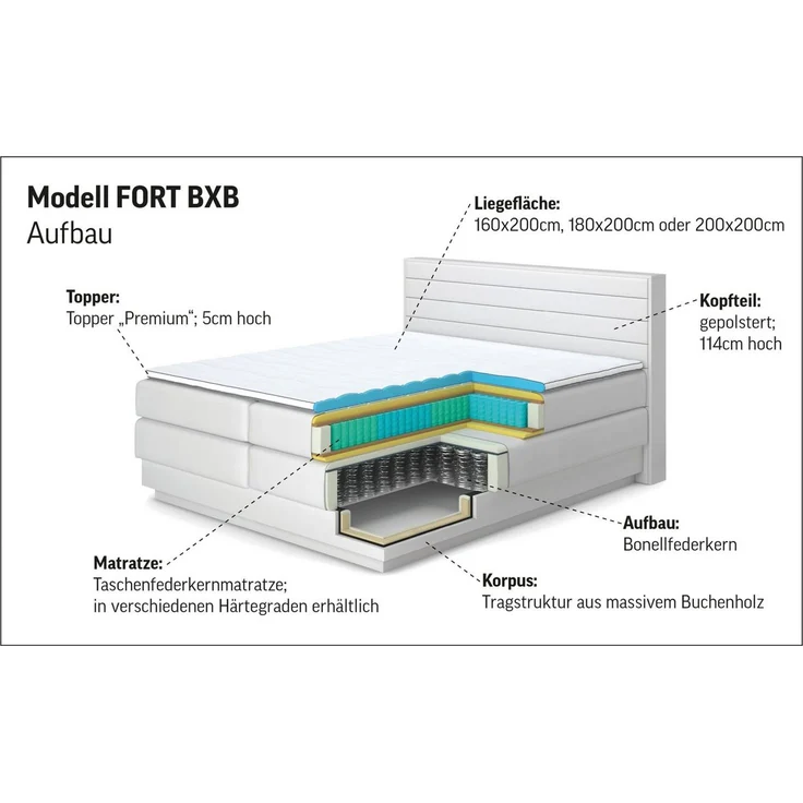 COTTA Boxspringbett Fort mit Bettkasten, inkl. Topper, erhältlich in verschiedenen Breiten (160cm, 180cm & 200cm) – Bild 4