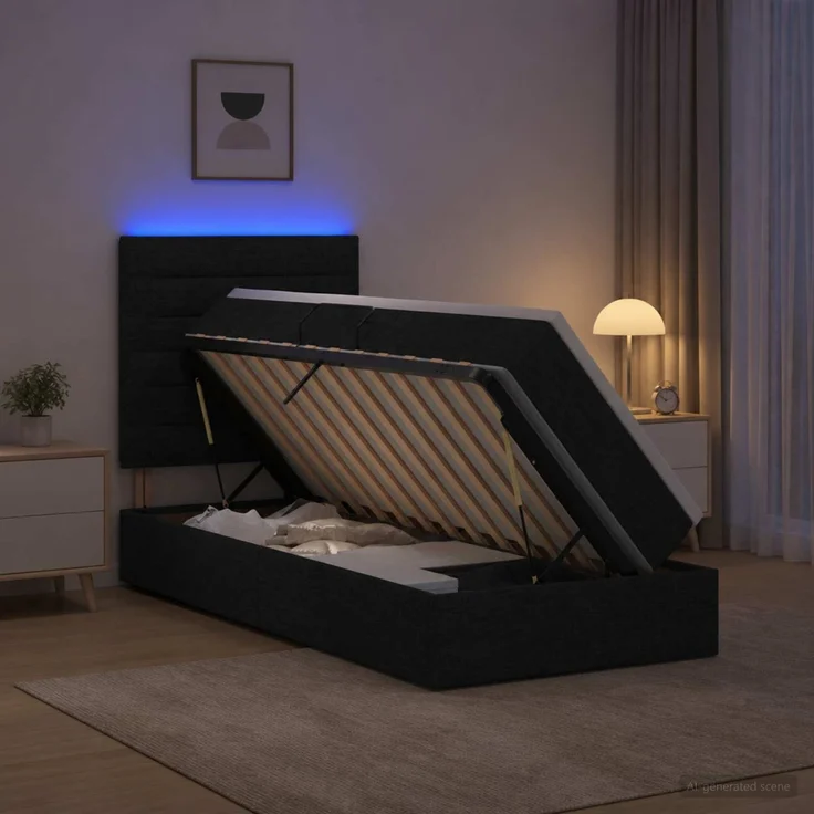 vidaXL LED-Speicherbett mit Matratze Schwarz 100 x 200 cm Stoff 3459863 – Bild 4