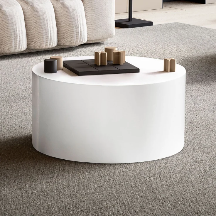 Couchtisch MONOBLOC 60x60x30cm Weiß Hochglanz Rund Modern – Bild 2